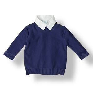 Edgehill Collection NWT Boys Navy‎ Blue White Button up Sweater Size 6M Preppy